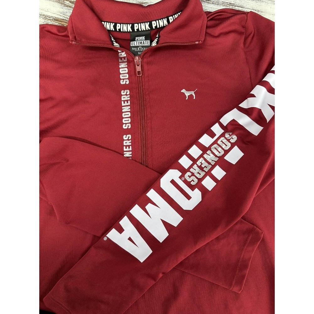 VICTORIAS SECRET PINK Ultimate Oklahoma Sooners Size Small 5th & Ocean 1/4 Zip - Picture 6 of 7
